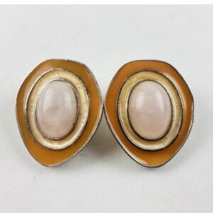 Vintage Celia Sebiri Silvertone Clip Earrings Rose Quartz Avon Orange 1980s Peac